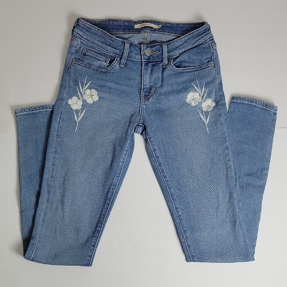 Blue Floral Embroidered Women's Jeans